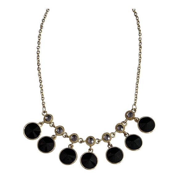 Charming Charlie Black & Gold Statement Necklace – Faceted Discs & Crystal Accen - Picture 2 of 5